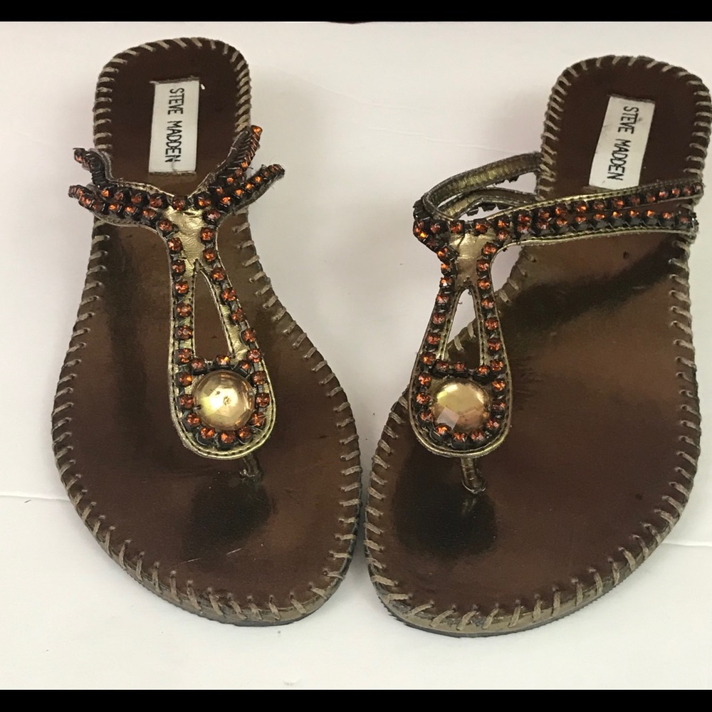 STEVE MADDEN RIOS AMBER  JEWELED THONG BRONZE SZ 7